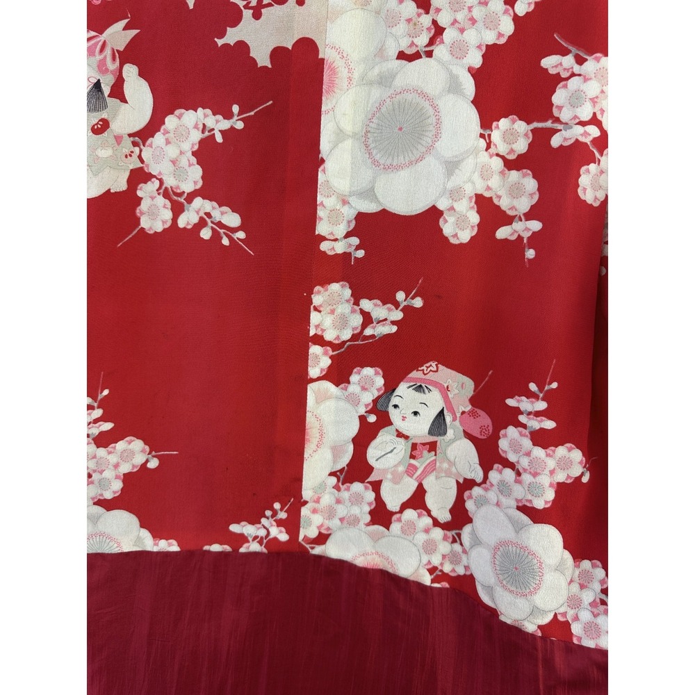 Vintage Itsuko Takeda 100% Silk Kimono Floral Tunic Blouse Red Women No Size - Picture 9 of 16